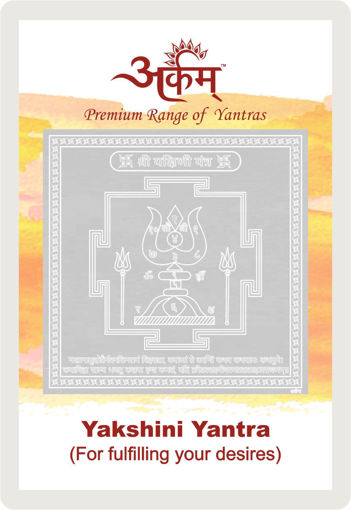 Picture of Arkam Yakshini Yantra with lamination - Silver Plated Copper (For fulfilling your desires) - (2 x 2 inches, Silver)
