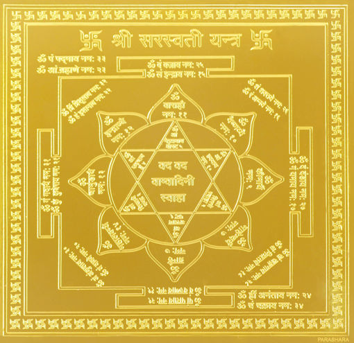 Picture of ARKAM Saraswati Yantra - Gold Plated Copper (For educational prowess) - (6 x 6 inches, Golden)