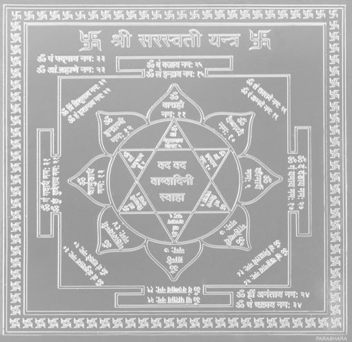 Picture of ARKAM Saraswati Yantra - Silver Plated Copper (For educational prowess) - (6 x 6 inches, Silver)