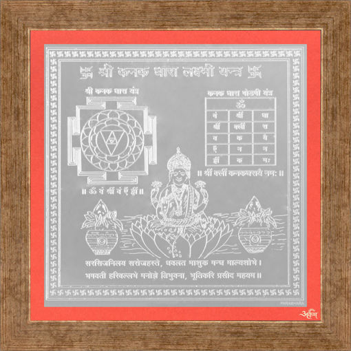 Picture of ARKAM Kanakadhara  Yantra - Silver Plated Copper (For gain of wealth and success in speculation) - (4 x 4 inches, Silver) with Framing