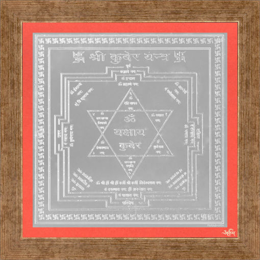 Picture of ARKAM Kubera Yantra - Silver Plated Copper (For prosperity in business and work) - (6 x 6 inches, Silver) with Framing