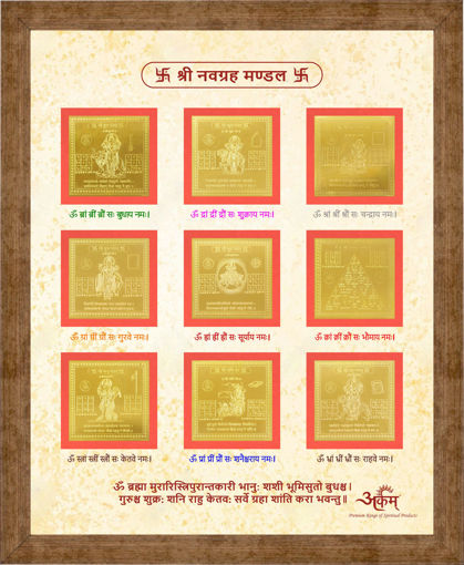 Picture of Arkam Navagraha  Yantra - Gold Plated Copper (For appeasement of all the nine planets) - (2 x 2 inches - 9 Yantras, Golden)