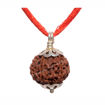 Picture of ARKAM Six Mukhi Rudraksha Certified/ Original Nepali 6 Mukhi Rudraksh/ Natural 6 faced Rudraksha with Silver Pendant (Brown) with Certificate and Puja Instructions