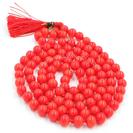 Picture of Arkam Italian Coral Mala/ Original Red Coral Rosary/ Red Coral Mala Original/ Moonga Mala/ Pure Moonga Mala/ Moonga Mala Original (Size: 4mm, Length: 24 inches, Beads: 108+1)