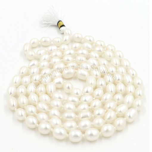 Picture of Arkam Pearl Mala Certified/ Cultured Pearl Rosary/ Pearl Mala Original/ Moti Mala/ Pure Moti Mala/ Moti Mala Original (Size: 5mm, Length: 30 inches, Beads: 108+1, Oval)