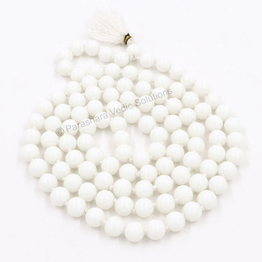 Picture of Arkam White Hakik Mala/ White Agate Mala/ White Hakeek Mala/ White Stone Mala (Size: 8mm, Length: 40 inches, Beads: 108+1)
