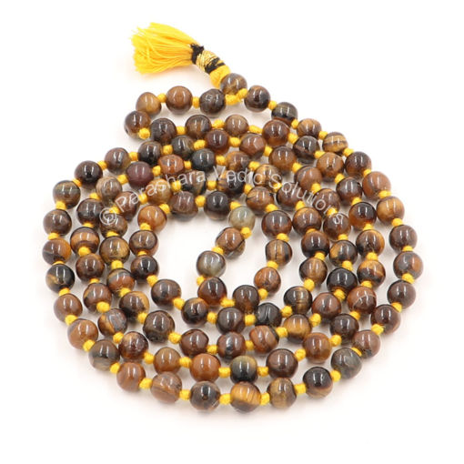 Picture of Arkam Tiger Eye Mala Certified/ Tigereye Mala/ Tiger Eye Stone Mala Original (Size: 6mm, Length: 30 inches, Beads: 108+1)