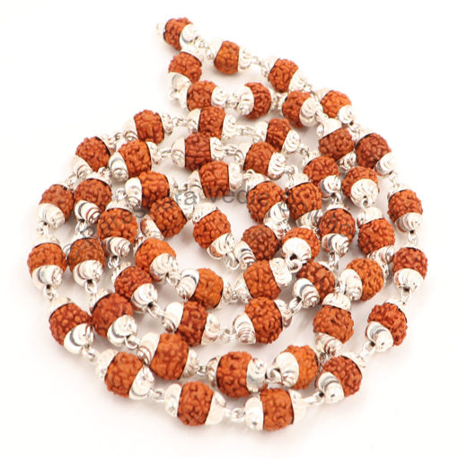 Picture of Arkam Rudraksh Mala with Silver Capping/ Silver Rudraksh Mala for Men and Women/ Rudraksha mala Silver Cap Original/ Rudraksh Mala Set in Silver (Size: 7mm, Length: 27 inches, Beads: 54+1)