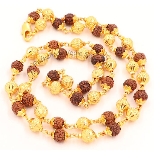 Picture of Arkam Rudraksh Mala with Gold Metal Capping/ Fancy Rudraksh Mala for Men and Women/ Stylish Rudraksha mala Yellow Cap/ Rudraksh Mala 6mm Original(Size: 6mm, Length: 24 inches)