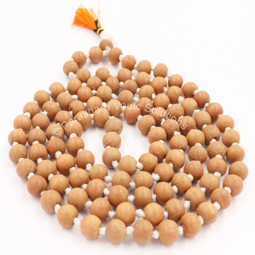 Picture of Arkam White Sandalwood Mala/ Natural Sandalwood Rosary/ Sandalwood Mala Original/ Chandan Mala/ Pure Chandan Mala/ Chandan Mala Original (Size: 8mm, Length: 40 inches, Beads: 108+1)