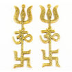 Picture of ARKAM Swastik Om Trishul Trishakti Yantra / Metal Trishakti / Tri Shakti - Set of 2 (Size: 8 inches, Antique Golden)