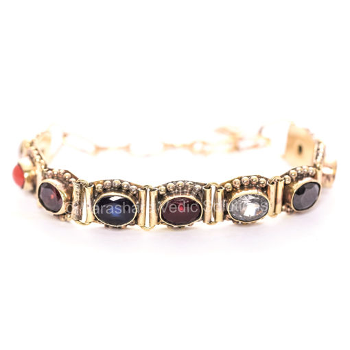 Picture of ARKAM Navratna Bracelet / Navratna Bracelet for men and women / Semi precious stones Navratna Bracelet (Length: 8", 9 Stones, Antique Finish)