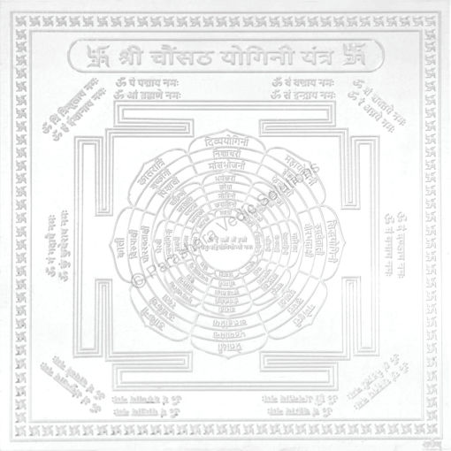 Picture of Arkam Chausath Yogini Yantra / 64 Yogini Yantra - Silver Plated Copper - (4 x 4 inches, Silver)