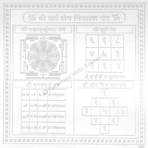 Picture of Arkam Sarva Rog Nivaran Yantra / Sampoorna Rog Nivaran Yantra - Silver Plated Copper - (6 x 6 inches, Silver)