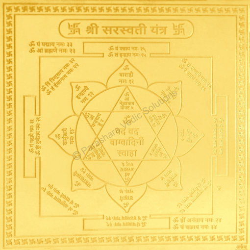 Picture of Arkam Saraswati Yantra / Sarasvati Yantra - Gold Plated Copper - (4 x 4 inches, Golden)