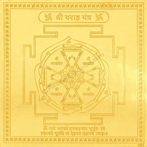 Picture of Arkam Varah Yantra / Varaha Yantra - Gold Plated Copper - (4 x 4 inches, Golden)