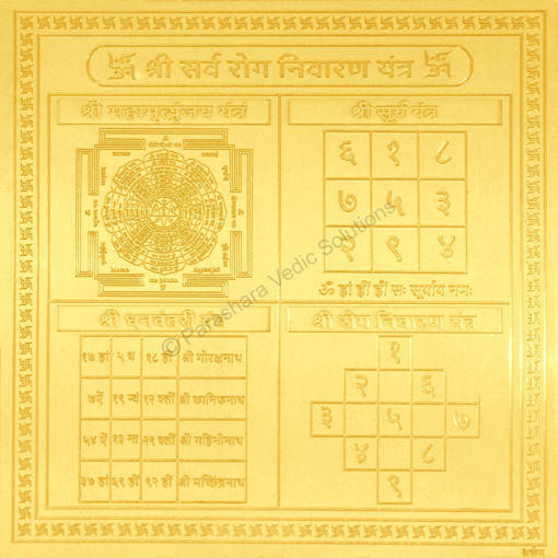 Picture of Arkam Sarva Rog Nivaran Yantra / Sampoorna Rog Nivaran Yantra - Gold Plated Copper - (6 x 6 inches, Golden)