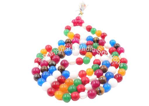 Picture of ARKAM Multicolour Hakik Mala/ Multi Agate Mala/ Navratna Mala  (Size: 8mm, Length: 32 inches, Beads: 108+1)