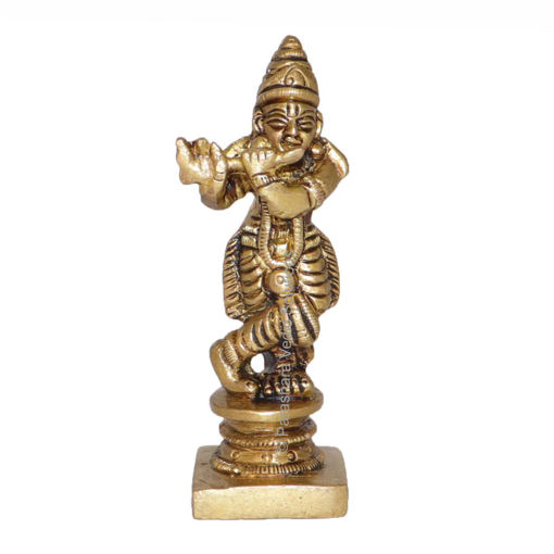 Picture of Arkam Brass Krishna Murti / Krishn Idol / Pital Vishnu Krishna Avatar Statue - Antique Brass For Home / Temple / Office (Height: 7.8 cm, Weight: 110 gms)