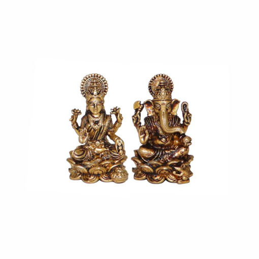 Picture of Arkam Brass Lakshmi Ganesh Murti / Laxmi Ganesh Idol / Pital Lakshmi Ganpati Statue (Set of 2) - Antique Brass For Home / Temple / Office (Height: 2.9 cm, Weight: 28 gms)