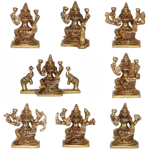 Picture of Arkam Brass Ashthalakshmi Murti / Asht Laxmi Idol / Pital Asht Lakshmi Statue (Set of 8) - Antique Brass For Home / Temple / Office (Height: 6.5 cm, Weight: 1700 gms)